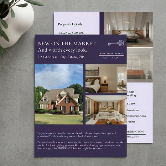 Klassieke Sleutel Listing Paarse Vastgoedmakelaar Flyer