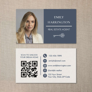 Klassieke Sleutel QR Code Grijs Makelaar Visitekaartje