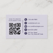 Klassieke Sleutel QR Code Paars Makelaar Visitekaartje (Achterkant)