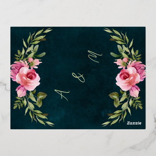 Klassieke Smaragd Groen Donker Moody Bruiloft Folie Uitnodiging Briefkaart (Achterkant)