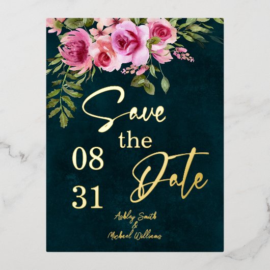 Klassieke Smaragd Groen Donker Moody Bruiloft Folie Uitnodiging Briefkaart (Voorkant)