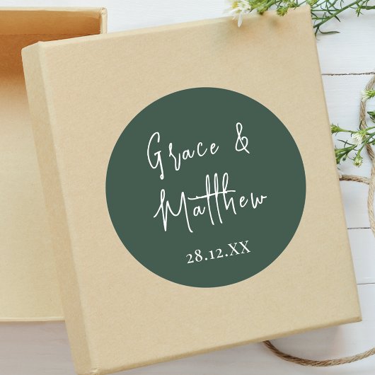 Klassieke Smaragd Groen Gepersonaliseerde Huwelijk Ronde Sticker