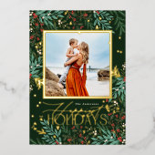 Klassieke Smaragd Groene Elegante Foto Kerstmis Folie Feestdagenkaart (Voorkant)