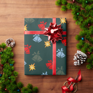 Klassieke Smaragd Groene Jingle Bell Ster Kerstmis Cadeaupapier
