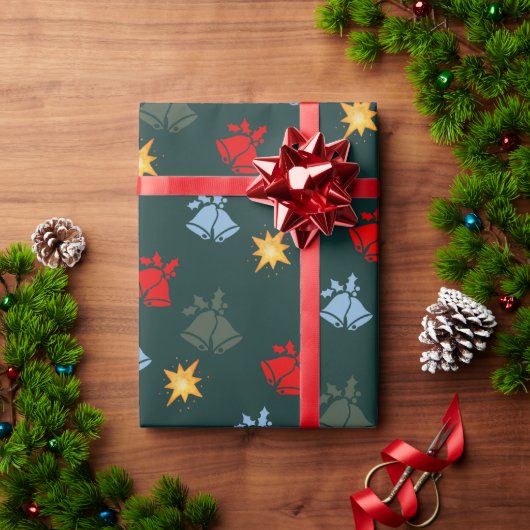 Klassieke Smaragd Groene Jingle Bell Ster Kerstmis Cadeaupapier (Feestdagen Geschenken)