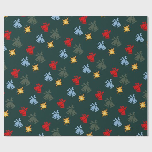 Klassieke Smaragd Groene Jingle Bell Ster Kerstmis Cadeaupapier (Vlak)