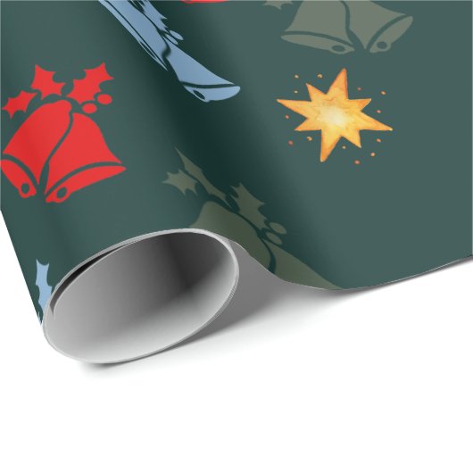 Klassieke Smaragd Groene Jingle Bell Ster Kerstmis Cadeaupapier (Rol Hoek)