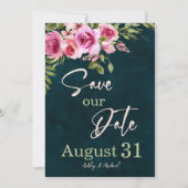 Klassieke smaragdgroene burgundy donkere mysterieu save the date (Voorkant)