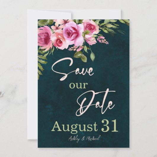 Klassieke smaragdgroene burgundy donkere mysterieu save the date (Voorkant)