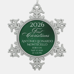 Klassieke Smaragdgroene Geboortebesonderheden Tin Sneeuwvlok Ornament