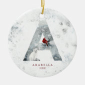 Klassieke Sneeuwachtige Kerstmis Winter Scène Mono Keramisch Ornament (Voorkant)