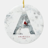 Klassieke Sneeuwachtige Kerstmis Winter Scène Mono Keramisch Ornament (Achterkant)