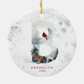 Klassieke Sneeuwachtige Kerstmis Winter Scène Mono Keramisch Ornament (Achterkant)