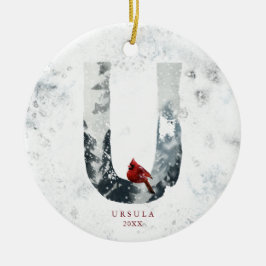 Klassieke Sneeuwachtige Kerstmis Winter Scène Mono Keramisch Ornament