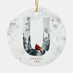 Klassieke Sneeuwachtige Kerstmis Winter Scène Mono Keramisch Ornament