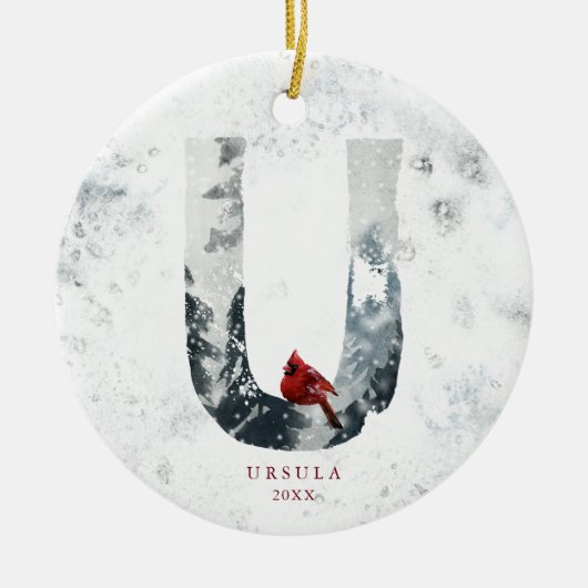 Klassieke Sneeuwachtige Kerstmis Winter Scène Mono Keramisch Ornament (Voorkant)