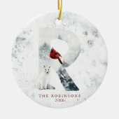 Klassieke Sneeuwachtige Kerstmis Winter Scène Mono Keramisch Ornament (Voorkant)