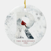 Klassieke Sneeuwachtige Kerstmis Winter Scène Mono Keramisch Ornament (Achterkant)