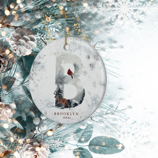 Klassieke Sneeuwachtige Kerstmis Winter Scène Mono Keramisch Ornament