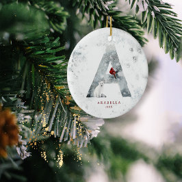 Klassieke Sneeuwachtige Kerstmis Winter Scène Mono Keramisch Ornament