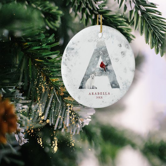 Klassieke Sneeuwachtige Kerstmis Winter Scène Mono Keramisch Ornament