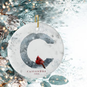 Klassieke Sneeuwachtige Kerstmis Winter Scène Mono Keramisch Ornament