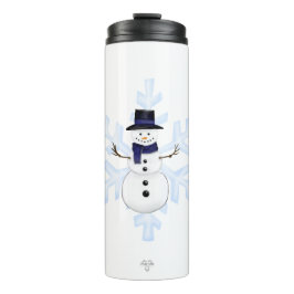 Klassieke Sneeuwman Blauwe Sjaal Blauwe Sneeuwvlok Thermosbeker