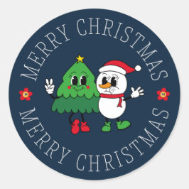 Klassieke Sneeuwman Kerstkaart – Feestelijke Feest Ronde Sticker