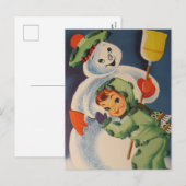 Klassieke sneeuwman kind Kerst ansicht Feestdagenkaart (Voorkant / Achterkant)