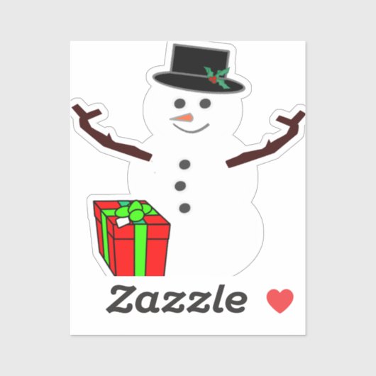 Klassieke sneeuwman met cadeau sticker (Vel)