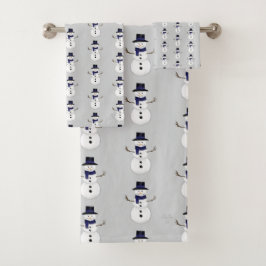 Klassieke Sneeuwman met Donkerblauwe Sjaal Kunst B Bad Handdoek