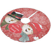 Klassieke sneeuwpoppen op rode sneeuwvlokken kerstboom rok (Gekanteld)