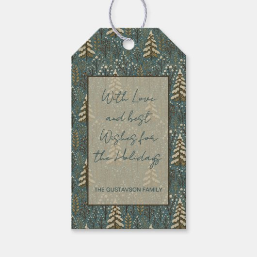 Klassieke Sneeuwrijke Winter Forest Trees Art Patt Cadeaulabel (Voorkant)