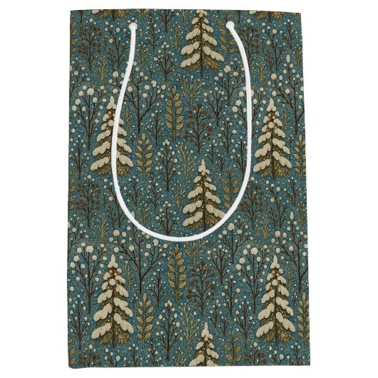 Klassieke Sneeuwrijke Winter Forest Trees Art Patt Medium Cadeauzakje (Voorkant)