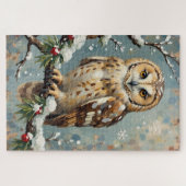 Klassieke Sneeuwuil met Kerstdennenkrans Kunst Legpuzzel (Horizontaal)