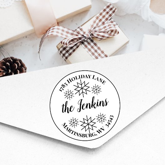 Klassieke sneeuwvlok Kerstmis vakantie retour adre Rubberstempel