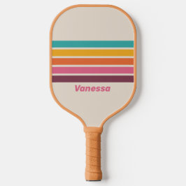 Klassieke Snoep Regenboog Strepen met Naam Pickleball Paddle