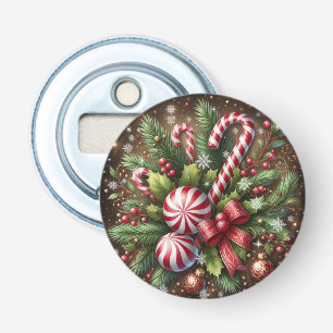 Klassieke snoepreep/peppermunt kerstgroen button flesopener
