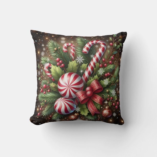 Klassieke snoepreep/peppermunt Kerstgroen Kussen (Voorkant)