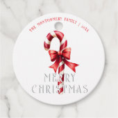 Klassieke snoepriet met rode lint Kerstmis Bedankjes Labels (Voorkant)