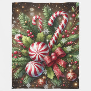 Klassieke snoepriet / pepermunt kerstgroen fleece deken