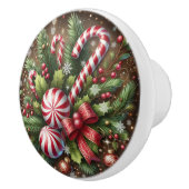 Klassieke snoepriet / pepermunt kerstgroen keramische knop (Rechts)
