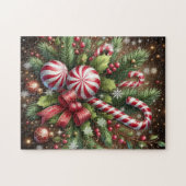 Klassieke snoepriet / pepermunt kerstgroen legpuzzel (Horizontaal)