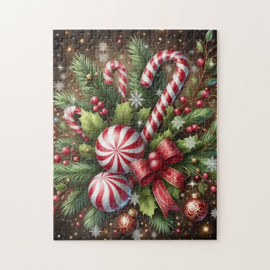 Klassieke snoepriet / pepermunt kerstgroen legpuzzel (Verticaal)