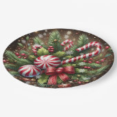 Klassieke snoepriet / pepermunt kerstgroen papieren bordje (Gekanteld)