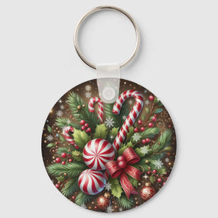 Klassieke snoepriet / pepermunt kerstgroen sleutelhanger