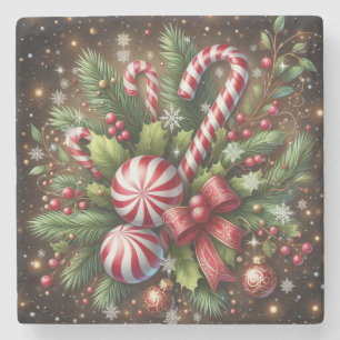 Klassieke snoepriet / pepermunt kerstgroen stenen onderzetter