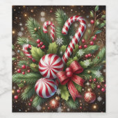 Klassieke snoepriet / pepermunt kerstgroen wijn etiket (Enkel label)