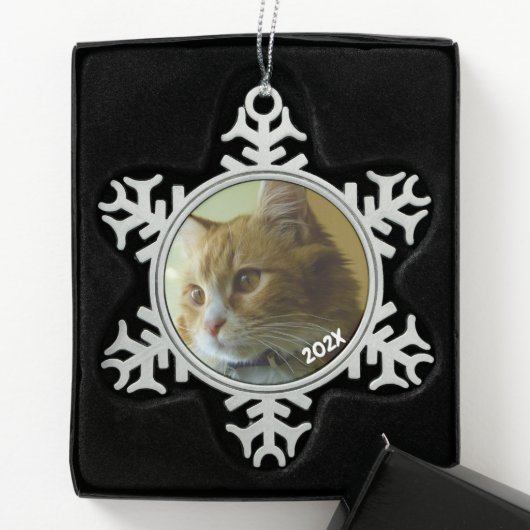 Klassieke Snowflake Dated Photo Pewter Tree Ornami Tin Sneeuwvlok Ornament (Kistje)