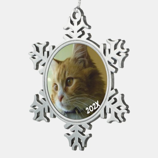 Klassieke Snowflake Dated Photo Pewter Tree Ornami Tin Sneeuwvlok Ornament (Rechts)